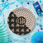 Monogramm für Schwarze und Goldbienen und rosa Hon Pappteller (Party)