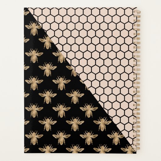 Monogramm für Schwarze und Goldbienen und rosa Hon Planer (Rückseite)