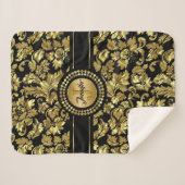 Monogramm für schwarze und goldene Damasken Sherpadecke (Vorderseite (Horizontal))