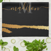 Monogramm für Schwarze und Goldene Folien Geschirrtuch (Gefaltet)