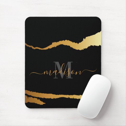 Monogramm für Schwarze und Goldene Folien Mousepad (Mit Mouse)