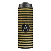 Monogramm für schwarze und goldene Streifen Thermosbecher (Vorderseite)