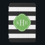 Monogramm für schwarze und grüne Streifen iPad Mini Hülle<br><div class="desc">Die schicke,  moderne iPad Gehäusetechnik zeichnet sich durch ein elegantes nautisches,  horizontales Stripmuster aus,  das mit Ihren Monogramm-Initialen oder dem Namen in einem Quarrefolienrahmen personalisiert ist. Klicken Sie auf Anpassen,  um den Schriftart und die Farben von Monogramm zu ändern,  um Ihr eigenes einzigartiges Design zu erstellen!</div>