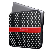 Monogramm für schwarze und weiße Polka-Punkte Rote Laptopschutzhülle (Vorderseite Links)