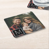 Monogramm für Schwarzweiß-1-Single-FotoCollage Rechteckiger Pappuntersetzer (angewinkelt)