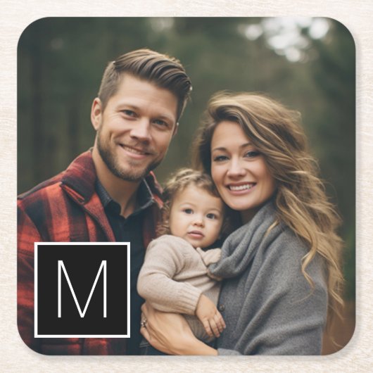 Monogramm für Schwarzweiß-1-Single-FotoCollage Rechteckiger Pappuntersetzer (Vorderseite)