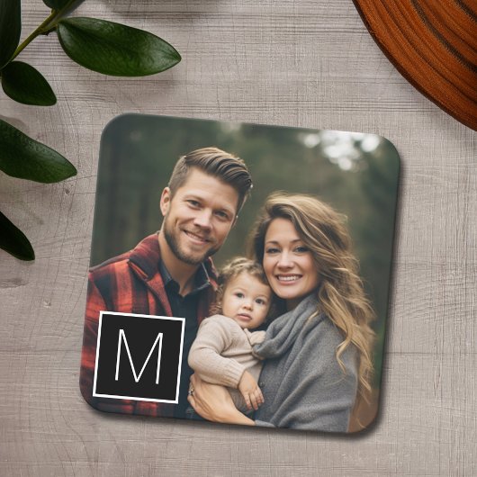 Monogramm für Schwarzweiß-1-Single-FotoCollage Rechteckiger Pappuntersetzer