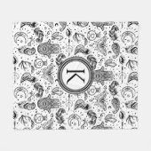 Monogramm für Schwarzweiß-Butterfly-Boho-Elemente Fleecedecke (Vorderseite (Horizontal))