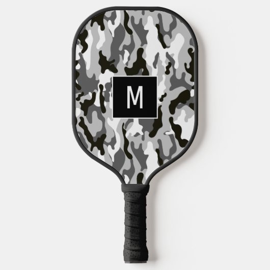 Monogramm für Schwarzweiß-Camouflage Pickleball Schläger (Vorderseite)
