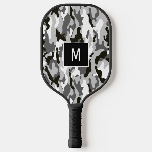 Monogramm für Schwarzweiß-Camouflage Pickleball Schläger (Rückseite)