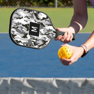 Monogramm für Schwarzweiß-Camouflage Pickleball Schläger