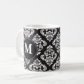 Monogramm für Schwarzweiß-Damaskus-Print Kaffeetasse (Vorderseite Links)