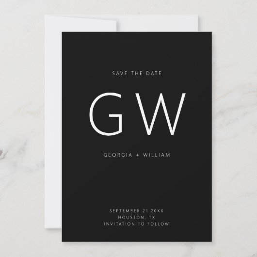 Monogramm für Schwarzweiß-Minimal-Typografie Save The Date (Vorderseite)