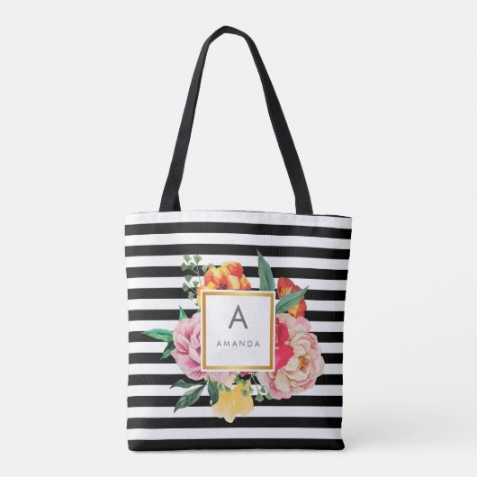 Monogramm für Schwarzweißflecken-Blume Tasche (Rückseite)