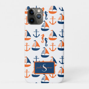 Monogramm für Seefahrer Blau und Orange Marine Case-Mate iPhone Hülle