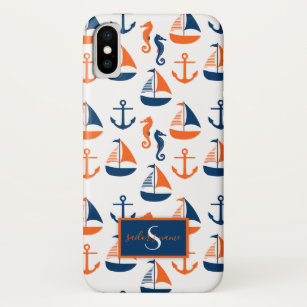 Monogramm für Seefahrer Blau und Orange Marine Case-Mate iPhone Hülle