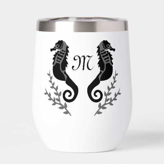 Monogramm für Silhouetten aus schwarzem Seepferd (Rückseite)