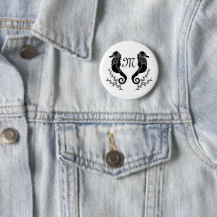 Monogramm für Silhouetten aus schwarzem Seepferd Button