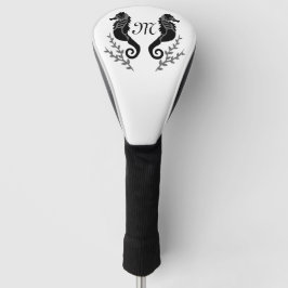 Monogramm für Silhouetten aus schwarzem Seepferd Golf Headcover