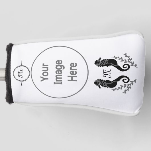 Monogramm für Silhouetten aus schwarzem Seepferd Golf Headcover (Vorderseite)