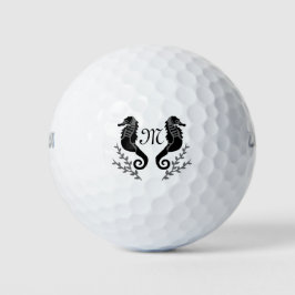 Monogramm für Silhouetten aus schwarzem Seepferd Golfball