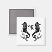 Monogramm für Silhouetten aus schwarzem Seepferd Magnet (Vorderseite/Rückseite)