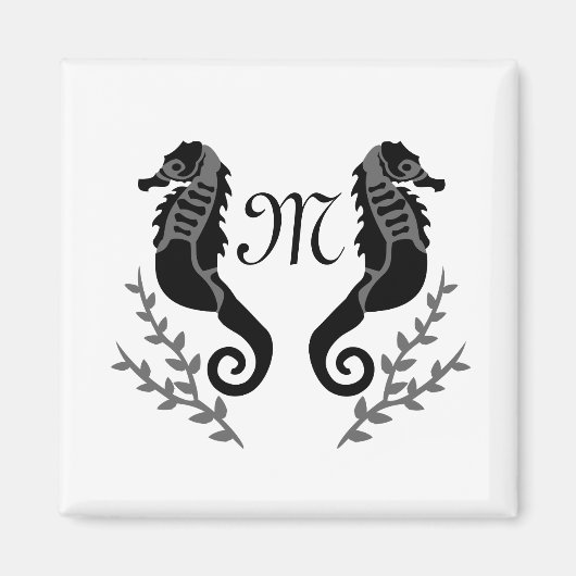 Monogramm für Silhouetten aus schwarzem Seepferd Magnet (Vorne)