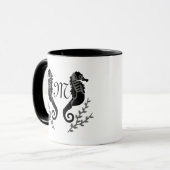Monogramm für Silhouetten aus schwarzem Seepferd Tasse (Vorderseite Links)