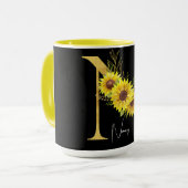 Monogramm für Sonnenblumen Buchstabe N Blumenbuchs Tasse (Vorderseite Links)