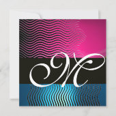MONOGRAMM FÜR STILVOLLE WELLEN, rosa, blaue Saphir Einladung (Vorderseite)