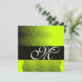 MONOGRAMM FÜR STYLISCH-WELLEN, schwarz-weiß, gelb Einladung (Stehend Vorderseite)