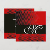 MONOGRAMM FÜR STYLISCH-WELLEN, schwarz-weiß, rot Einladung (Vorne/Hinten)