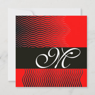 MONOGRAMM FÜR STYLISCH-WELLEN, schwarz-weiß, rot Einladung