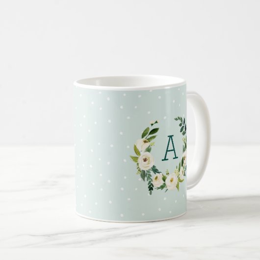 Monogramm für süße Grünkleider und Minzpunkte Kaffeetasse (VorderseiteRechts)