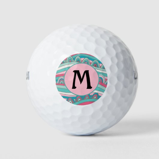 Monogramm für trendy Wavy-Hintergrund Golfball (Vorderseite)