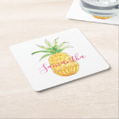 Monogramm für tropische Ananas Rechteckiger Pappuntersetzer (angewinkelt)
