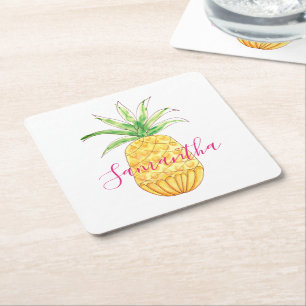 Monogramm für tropische Ananas Rechteckiger Pappuntersetzer