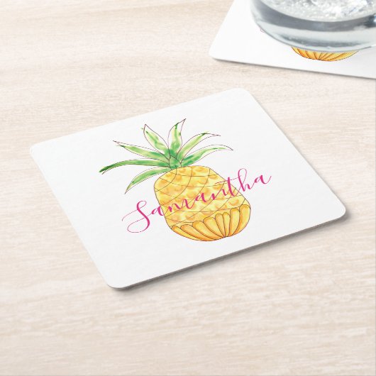 Monogramm für tropische Ananas Rechteckiger Pappuntersetzer (angewinkelt)