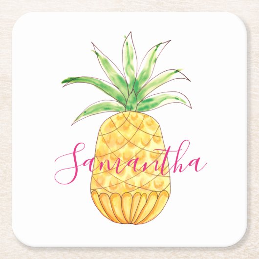 Monogramm für tropische Ananas Rechteckiger Pappuntersetzer (Vorderseite)