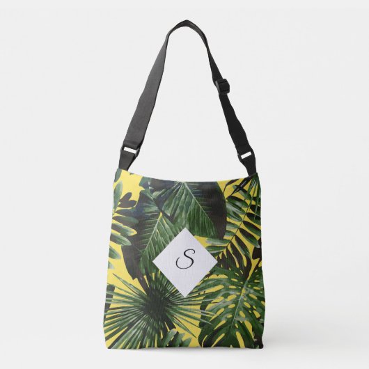 Monogramm für tropische Blätter mit Ihren Initiale Tragetaschen Mit Langen Trägern (Vorderseite)