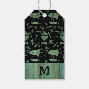 Monogramm für Verdigris-Steampunk-Schiffe Geschenkanhänger