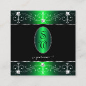 Monogramm für Verzierte Ornamente, Schwarz-Grün Quadratische Visitenkarte (Vorderseite)