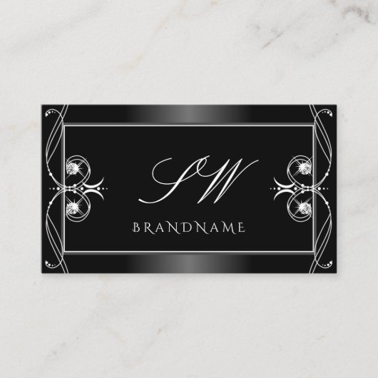 Monogramm für verzierte schwarze und weiße schwarz visitenkarte (Vorderseite)