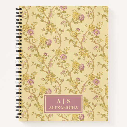 Monogramm für Vintage Blumenmuster Notizblock (Vorderseite)
