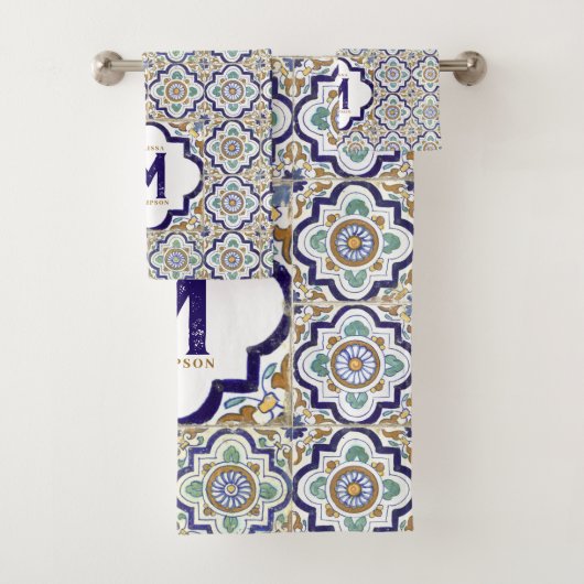 Monogramm für Vintage botanische ZierTiles Badhandtuch Set (Insitu)