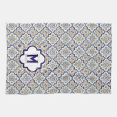 Monogramm für Vintage botanische ZierTiles Geschirrtuch (Horizontal)