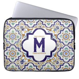 Monogramm für Vintage botanische ZierTiles Laptopschutzhülle