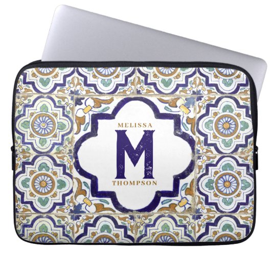 Monogramm für Vintage botanische ZierTiles Laptopschutzhülle (Vorderseite)