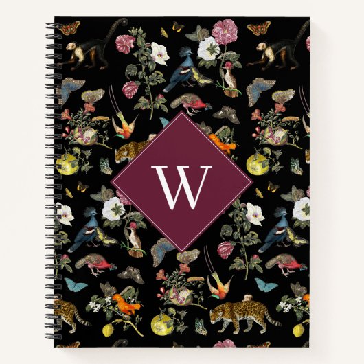 Monogramm für Vintage dunkle botanische Tiere Notizblock (Vorderseite)