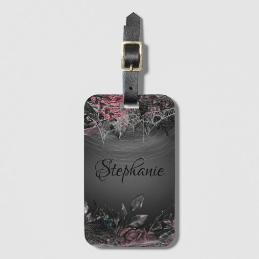 Monogramm für Vintage dunkle Rose Gepäckanhänger (Vorderseite Vertikal)